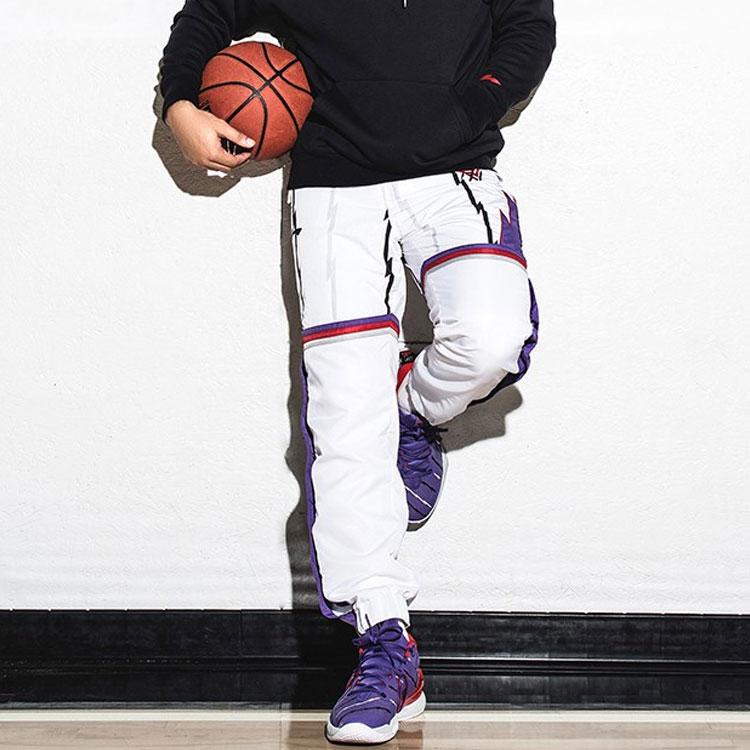 Li Ning Professional Basketball Series Loose Fit Drawstring Cuffed Long Knit Sports Pants Men Bottoms Standard-White AYKRA17-2