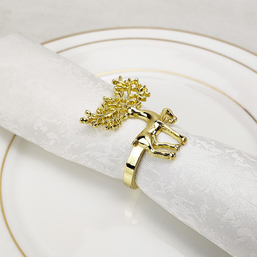 6Pcs Christmas Napkin Rings Deer Design Napkin Holder Home Table Decor Christmas Party Gold Alloy Napkin Buckle Xmas Ornament