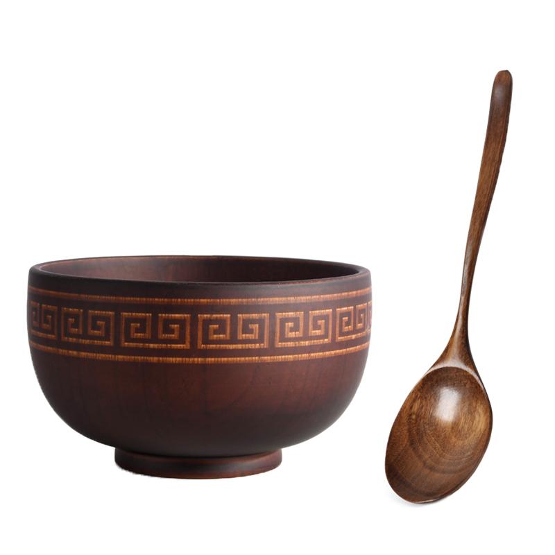 New Creative Bowl Spoon Tableware Set For Kitchen Item Utensils Wooden Auspicious Eight Treasure Pattern Dining Salad Home Dinne