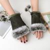 Women Fingerless Gloves Winter Suede Faux Fur Gloves Warm Fuzzy Half Finger Mittens for Women Girls Teens Writing Typing