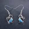 Japanese and Korean Style Cute Earrings, Platinum Opal Cat Earrings, Female Personality Cartoon Fashion Exquisite Jewelry