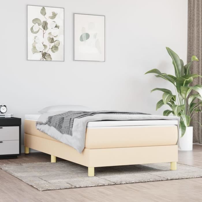 3144132 vidaXL Lit à sommier tapissier avec matelas Crème 80x200 cm Tissu
