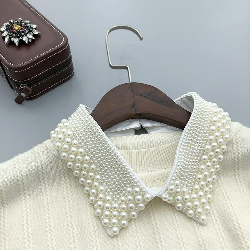 Women Pearl Fake Collar Retro Lace Beaded Collar Choker Necklace Party Bride Clothing Accessories Sweet Detachable False Collar