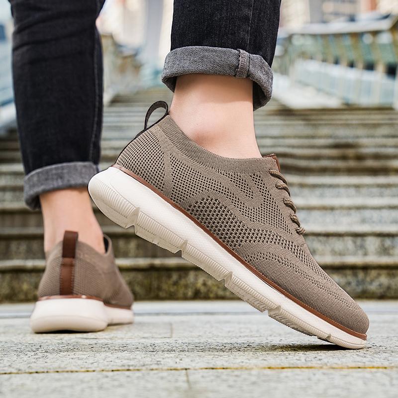 Fashion Retro Style Men's Casual Shoes Lightweight Knitted Walking Shoes Breathable Mesh Outdoor Traveling Flat Shoes