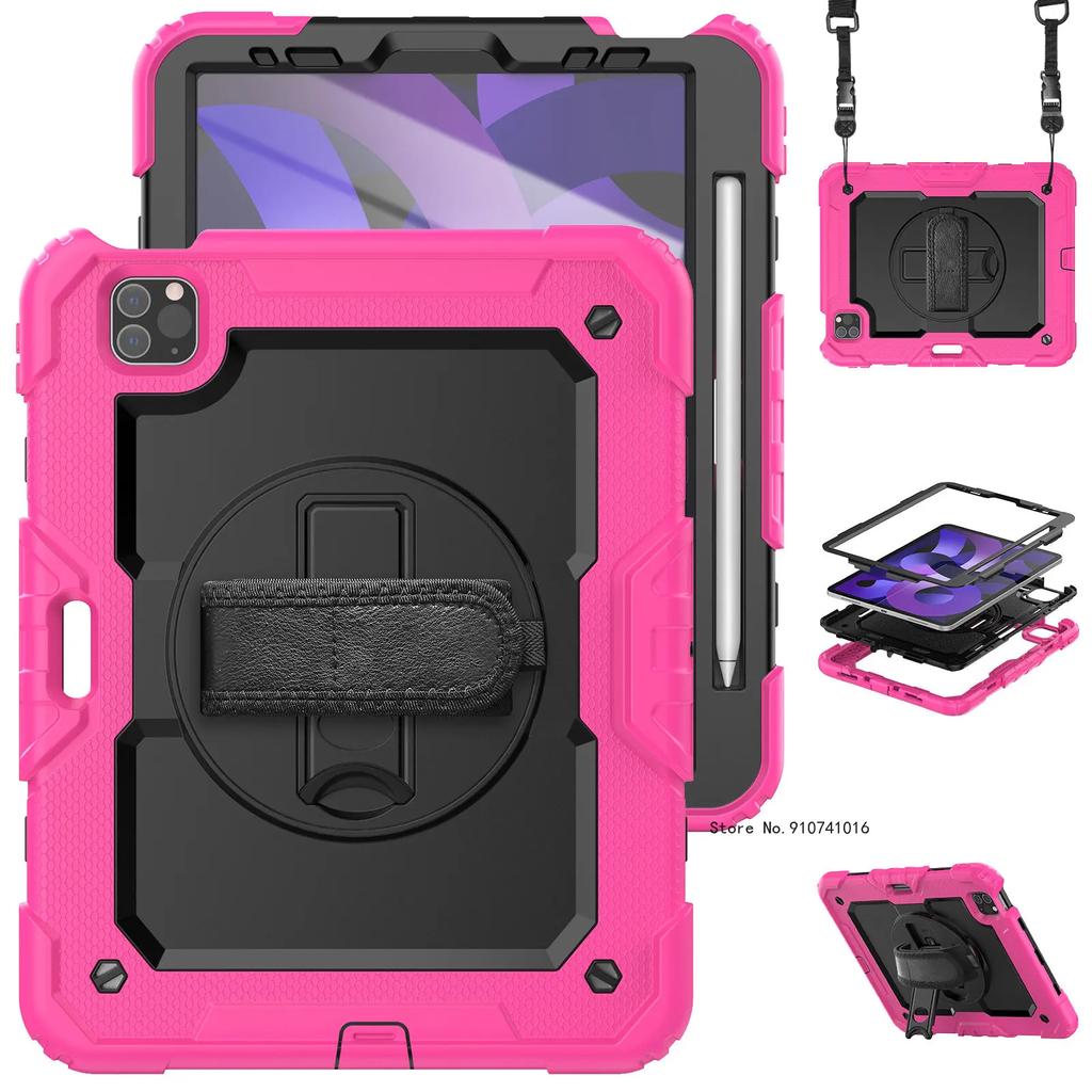 Stoßfeste Hülle für iPad A16 11. 2025 Air 11 Ständerabdeckung iPad Pro 11 12.9 13 2018-2024 Air 4 5 10.9+Bildschirmschutz+Riemen