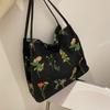 Women's Random Floral Embroidered Canvas Shoulder Bag Fashion Large Capacity Tote Bag for Shopping & Daily Use