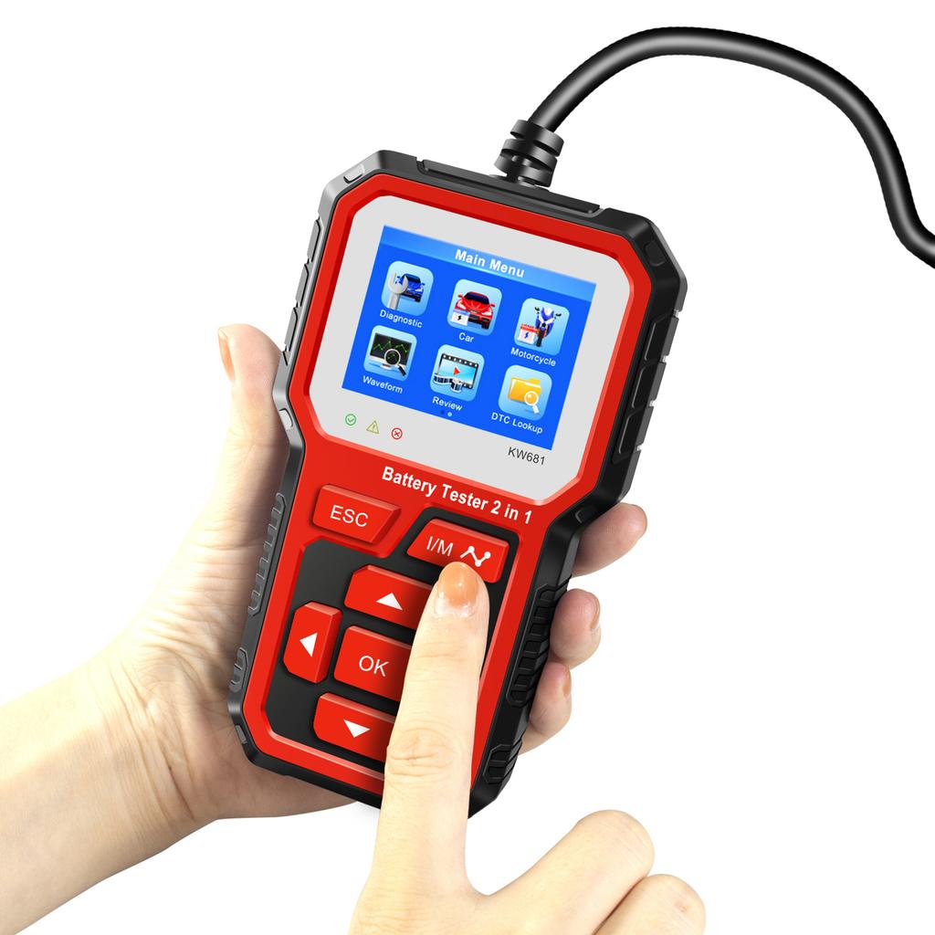 KONNWEI KW681 Car&Motrocycle Battery Tester & OBDII Diagnostic Scanner Tool 2 In 1