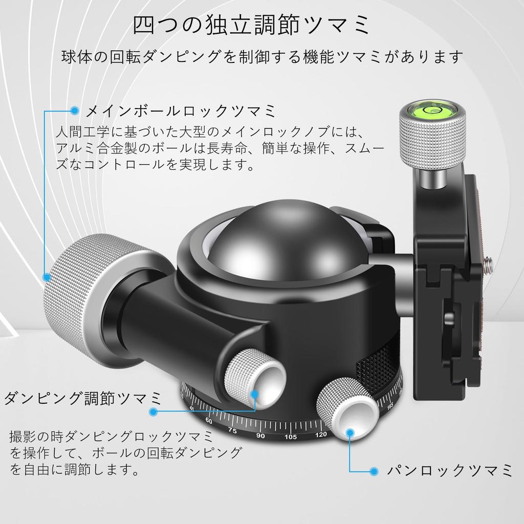 ARTCISE 55mm Ball Machined Panoramic Ball Quick Shoe for and Maximum 40kg Load Capacity Low-Center-of-Gravity Head, CNC-Machine Aluminum, 360°