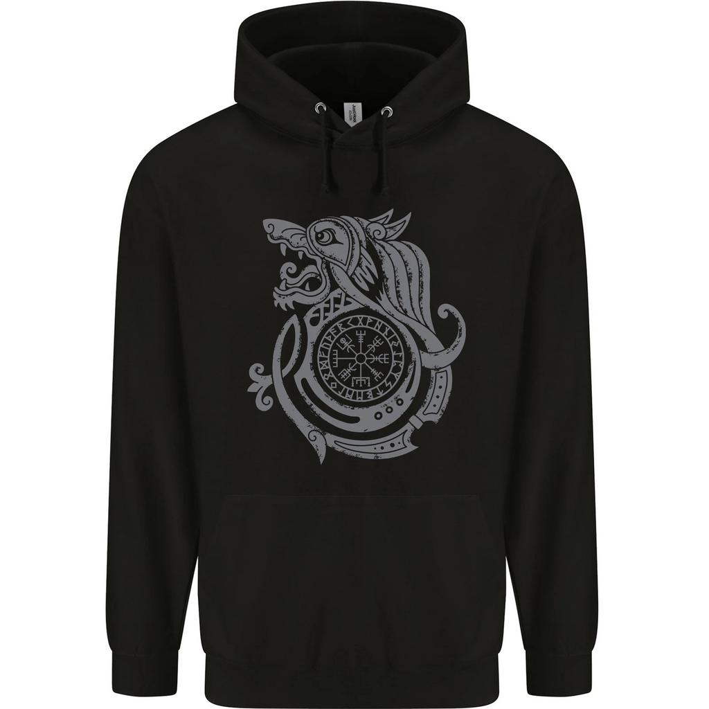Viking Wolf With Vegvisir Symbol Mens Hoodie