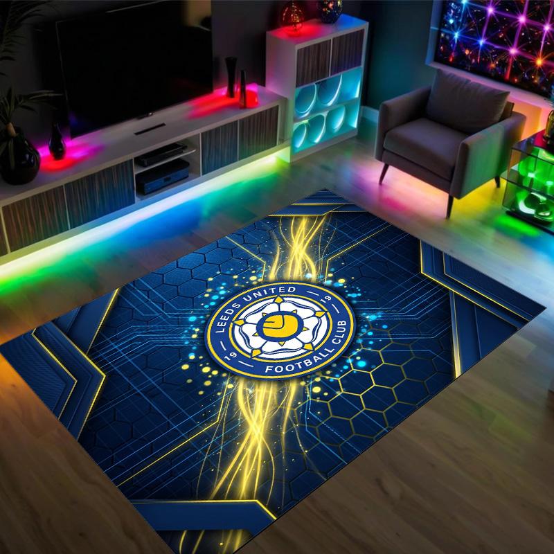 Leeds United Fußball Design Kristall Samt Teppich Gemütlich Kein?Rutschfester Teppich mit Aufdruck für Schlafzimmer Wohnzimmer Eingang