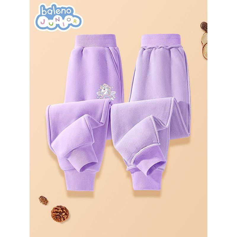 Baleno Girls' Fleece-Lined Pants, Children's Thickened Integrated Fleece Warm Sweatpants, Little Girls' Winter Cotton Pants