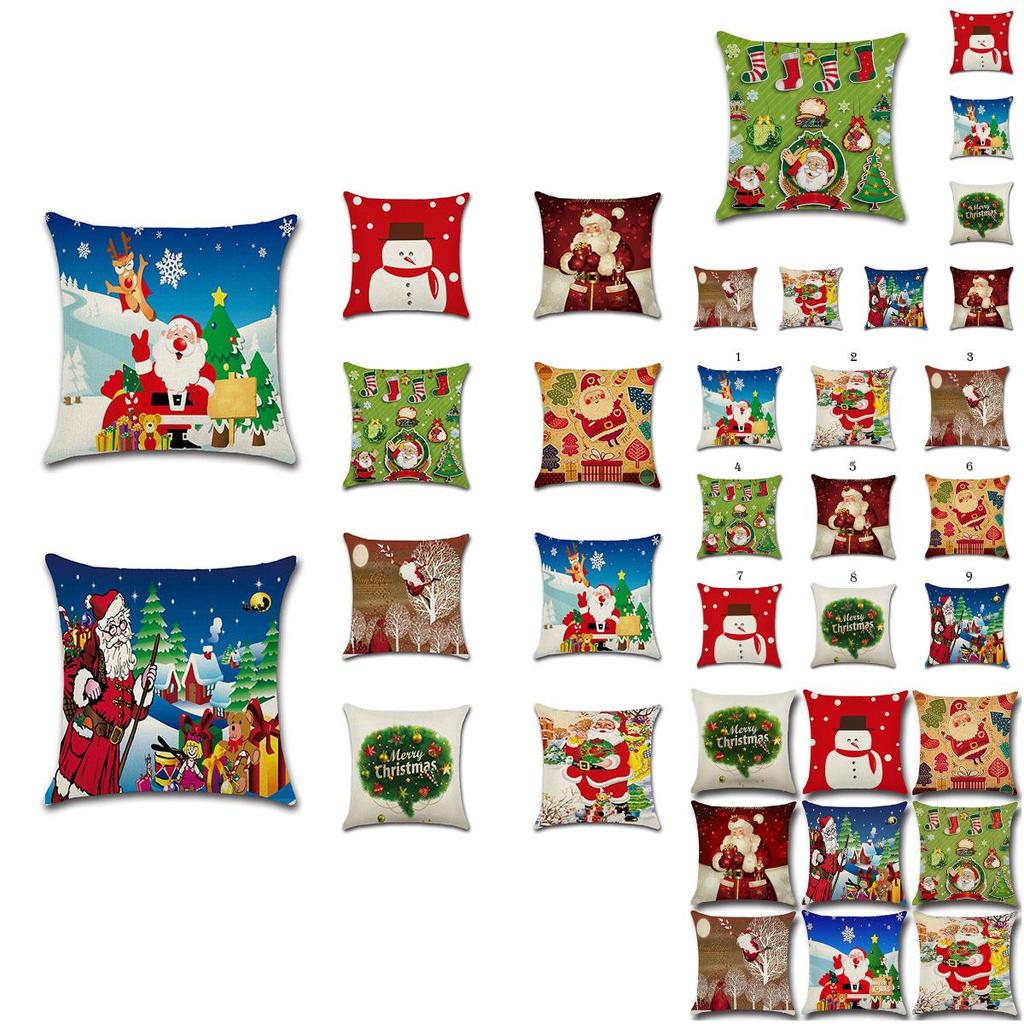Charming Happy Christmas Linen Sofa Cushion Cover Vibrant Holiday Decoration