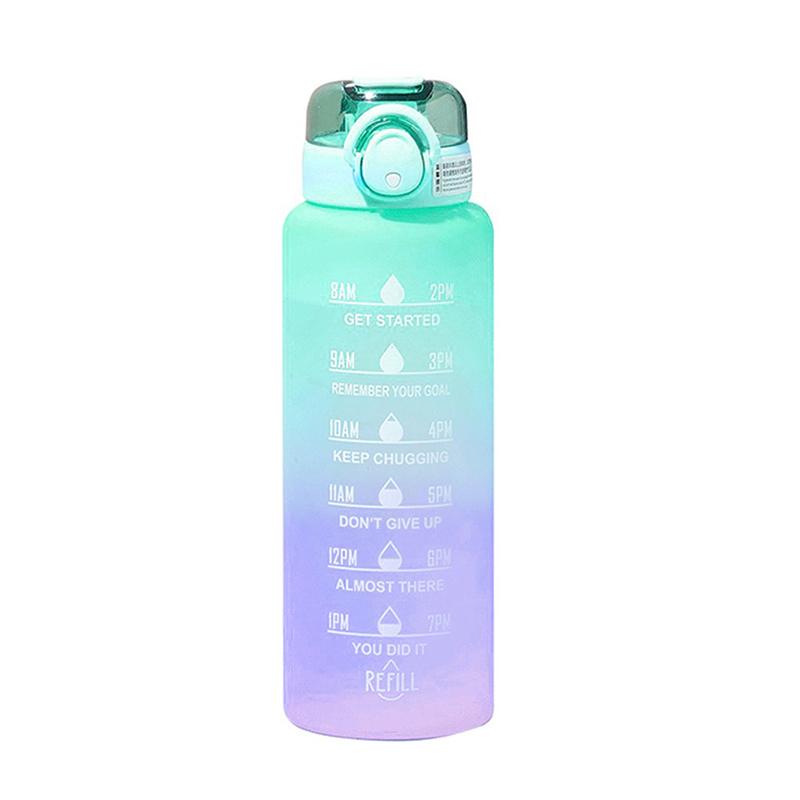 1 Liter Motivations-Wasserflasche mit Strohhalm-Mundstück Mit Zeitmarkierung Auslaufsichere Sport-Wasserflasche Für Fitnessstudio Camping Tour
