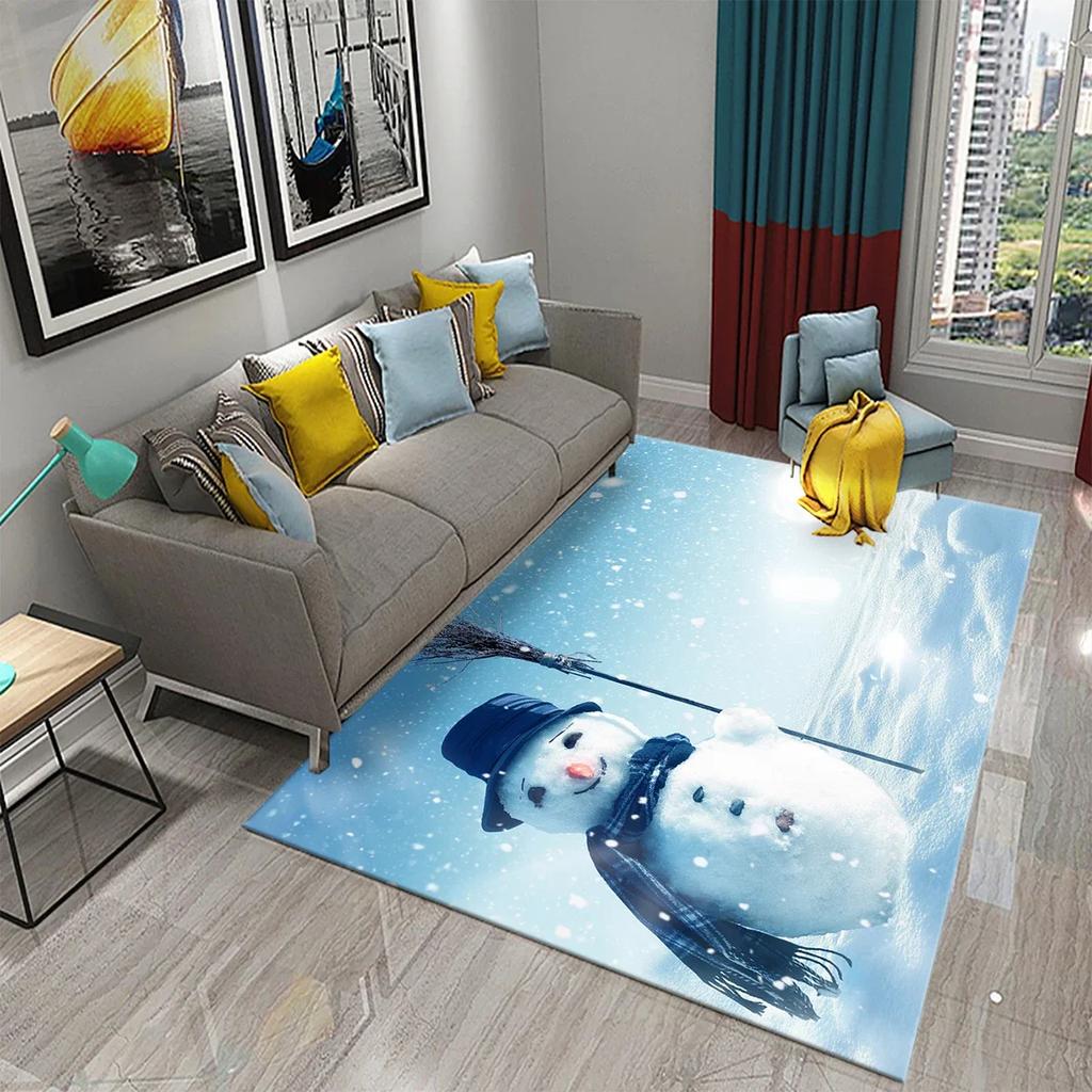 Lovely Cartoon Snowman Carpet Snowflake Rug Winter Snow Print Area Rugs Door Mat Yoga Mats Kids Bedroom Living Room Flat Mat