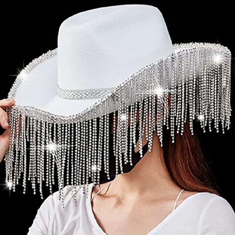 Cowgirl Hat Cowboy Hats Rhinestones Fringe Rave Hat Fit Most Women and Girls