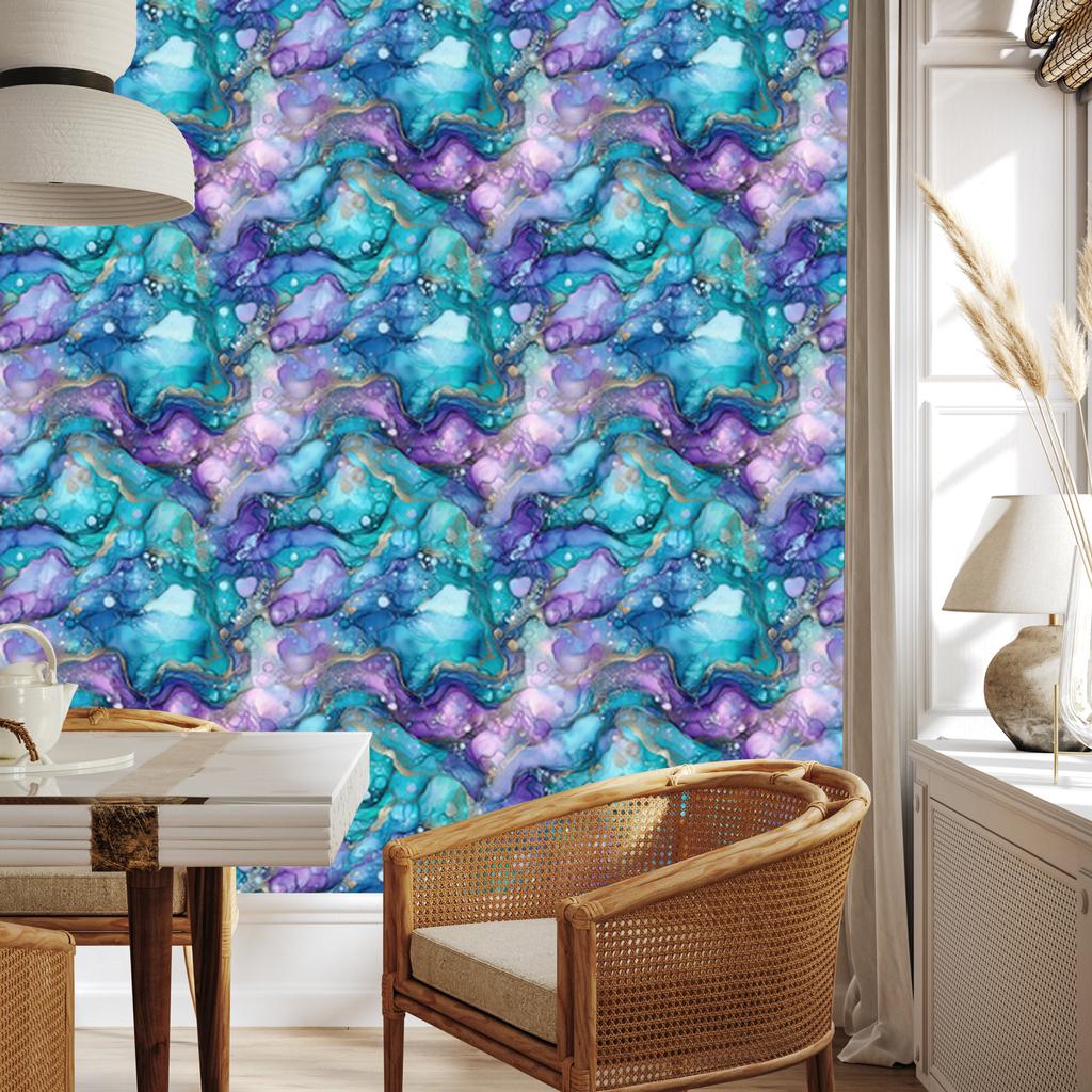 Wallpaper Ink blue, turquoise, purple and celadon 50x1000