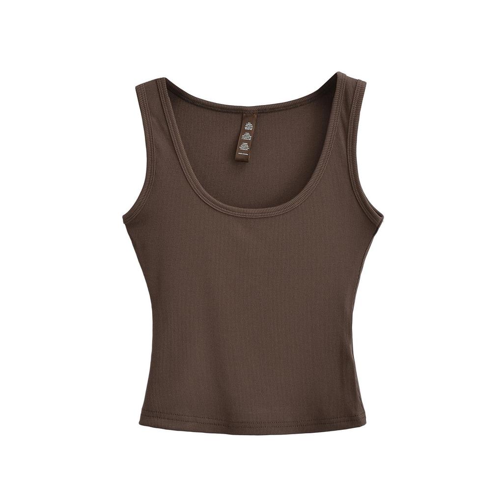 2024 Spring/Summer U-Neck Slim Fit Sleeveless Tank Top: Women's Solid Color Bodycon Camisole
