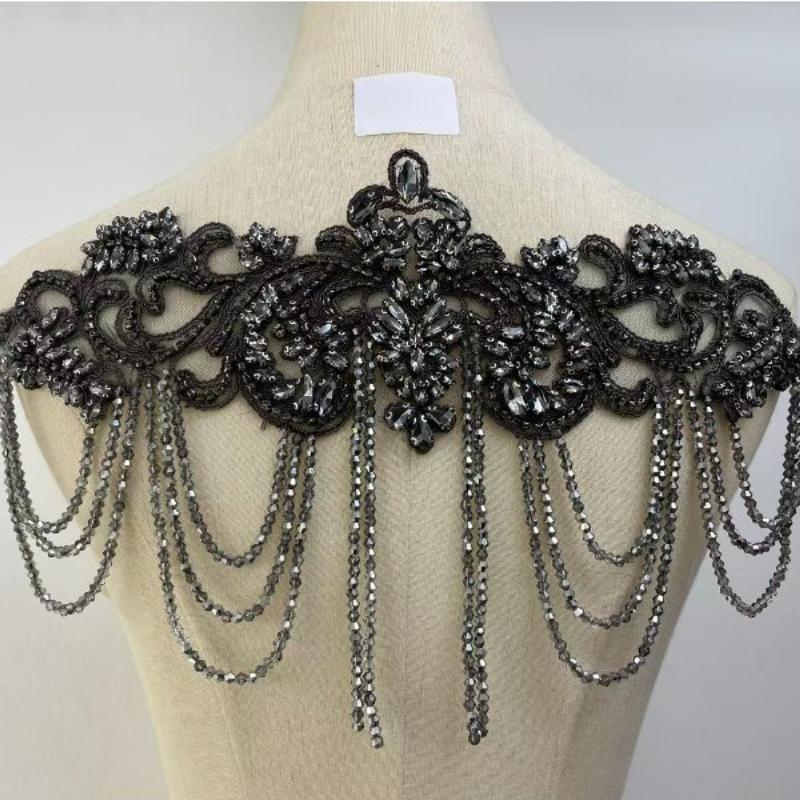 1 STÜCK Handgenähte Fransen Perlen Spitze Strass Applikationsaufnäher 26 Farben DIY Handgemacht Kleid Hochzeitskleid Bekleidungszubehör