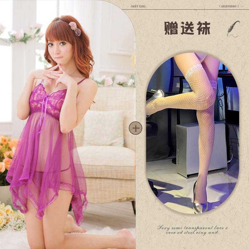 Sex underwear European and American temptation suit women's transparent suspender large size lace mesh large size