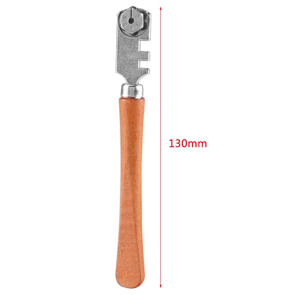 130MM Professional Six Wheel Glass Cutter Craft Cutting Kit Tool with Wooden Handle Wheel Glass Cutting Six Wheel Glass Cutter