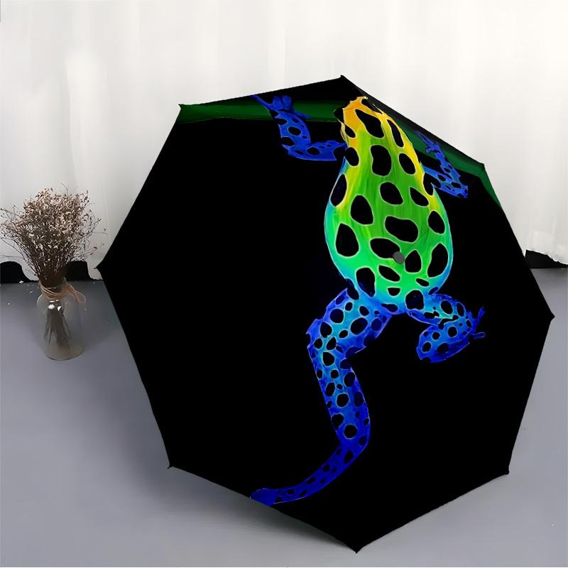 1PC Frog, Poison Dart Frog Automatic Windproof Umbrella 8 Rib Portable Folding Black Iron Frame for Outdoor, Beach, Travel, Beach Umbrella,S32