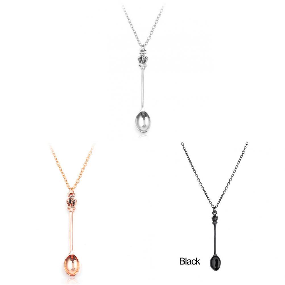 Alice In Wonderland Crown Mini Tea Spoon Necklace With Alloy Pendant For Women And Men