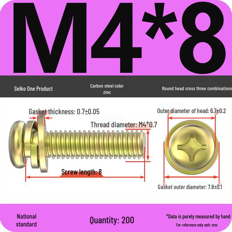 Nickel-Plated Phillips Pan Head Screw with Washer, M2-M6 Thread