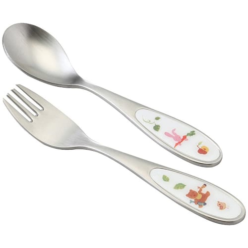 NARUMI Children's Cutlery Set, "Let's Eat Together!" 2-Piece Set (Spoon, Fork, Easy-to-Scoop Tableware), Perfect for Baby Showers, First Meal Ceremoni