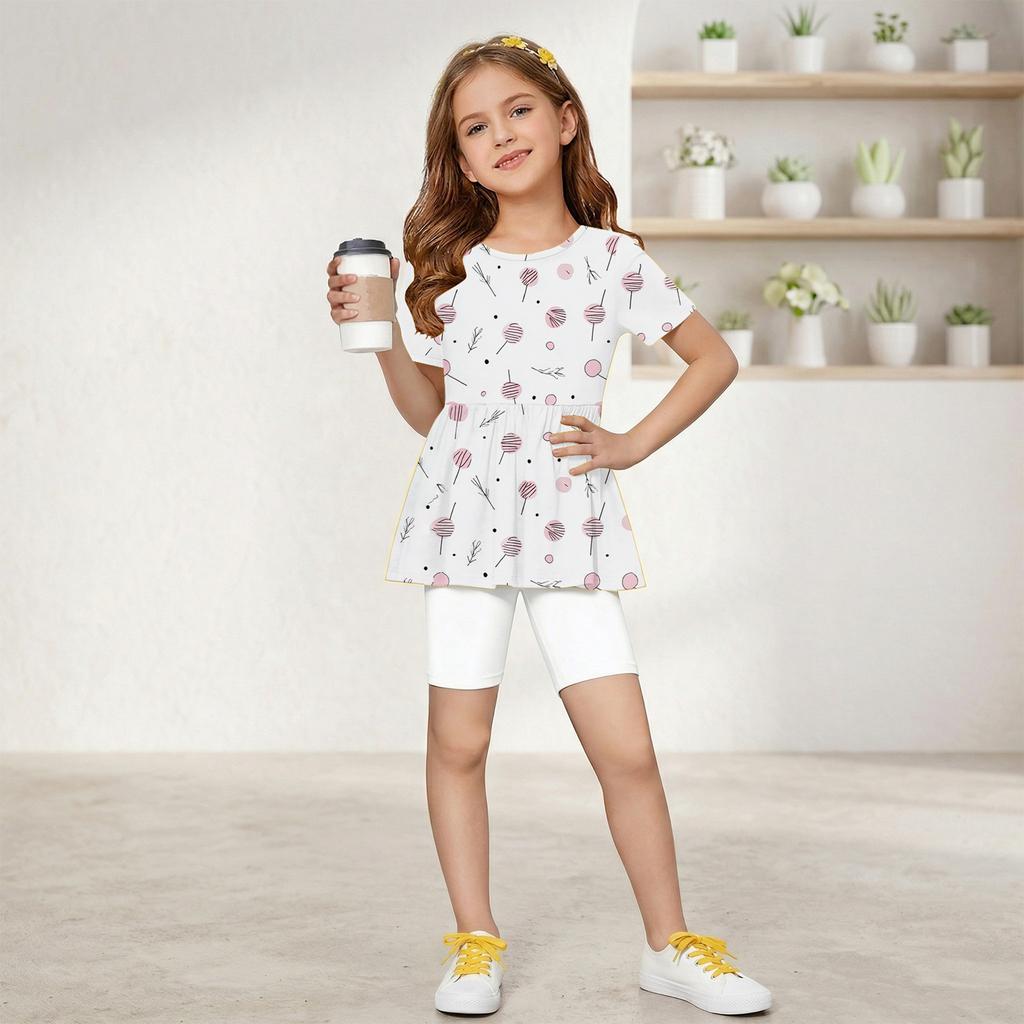 Girls Summer Outfit Short Sleeve Peplum Top with Ruffle Hem and Matching Shorts Set Lightweight Soft Fabric Casual Wear