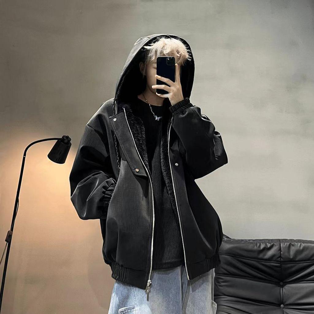 Men's Slimming Loose-Fit Leather Jacket with Hood - Thick, Warm Autumn/Winter Outerwear