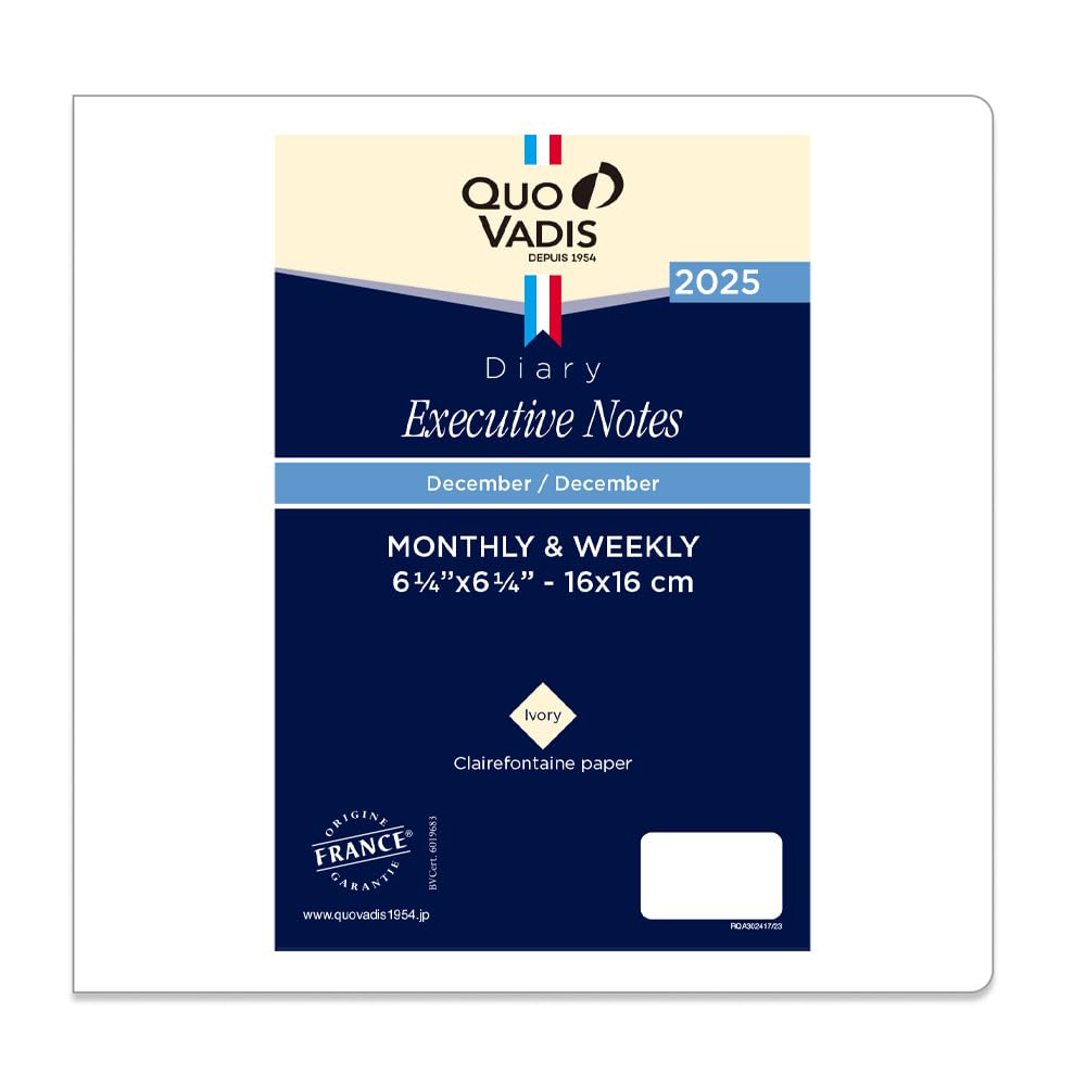 

Quovadis Planner Diary Starts December Square Size 16 x 16 QUOVADIS [2025 Edition] Executive Note/Refill (Weekly Vertical, 2024, cm) [Includes