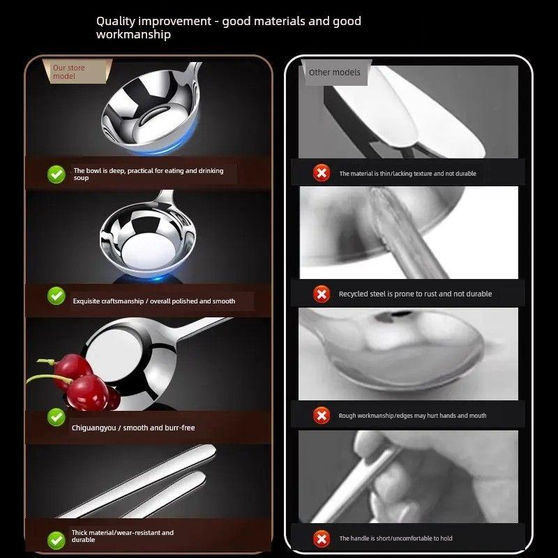 316L Stainless Steel Spoon, Thickened Household Round-Headed Soup Spoon, Long-Handled Seasoning Spoon, Large Dining Spoon