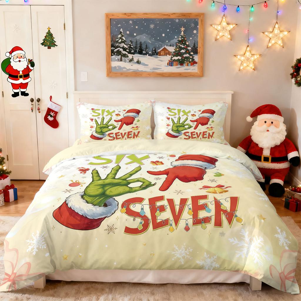 Bed Three-Piece Set Green Hair Monster Hand Pillow Cover Quilt Cover Digital Printing Bedding