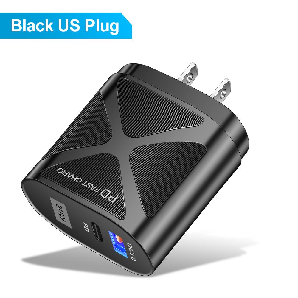 

Зарядное устройство USB Type C мощностью 20 Вт, быстрая зарядка для iPhone 16, 15, 14, 13, 12 Pro Max, быстрая зарядка PD для Xiaomi, Samsung, Huawei US Plug чёрный