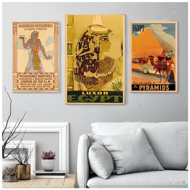 Retro Travel to Africa Egypt Canvas Painting Vintage Wall Pictures Kraft Posters Coated Wall Stickers Home Decoration Gift