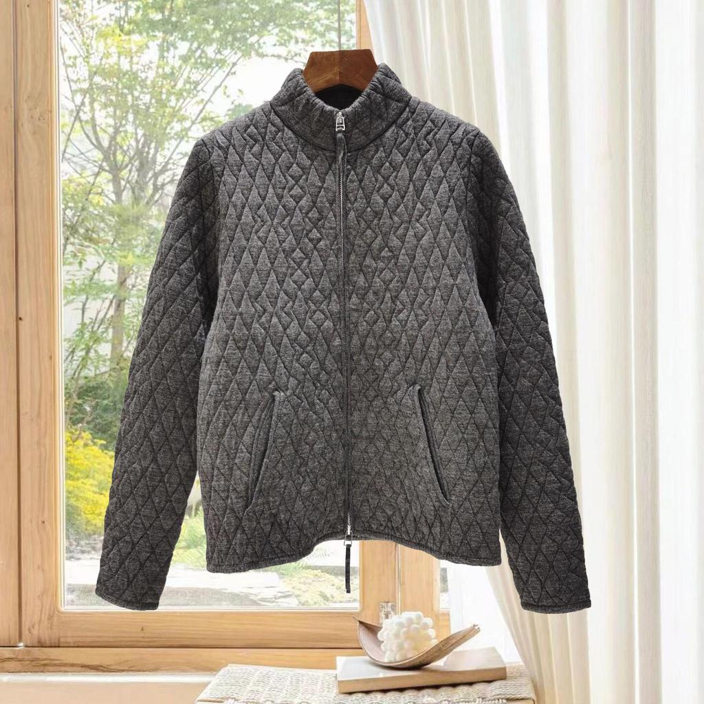 Nanyou Women's Wool Diamond Pattern Stand Collar Zipper Jacket - Versatile Stylish Long Sleeve Autumn/Winter Cardigan