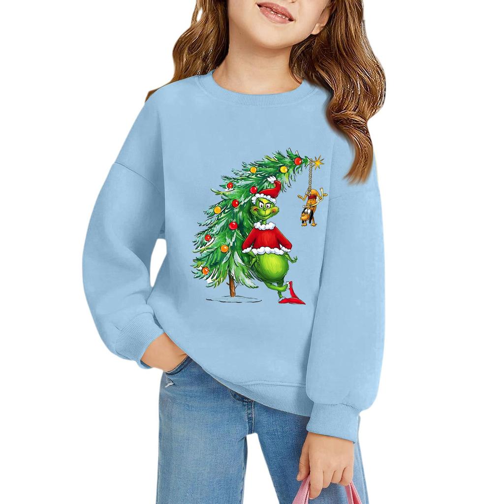 Pulovere de Crăciun pentru fete cu gât rotund pentru copii, topuri imprimate pentru bebeluși