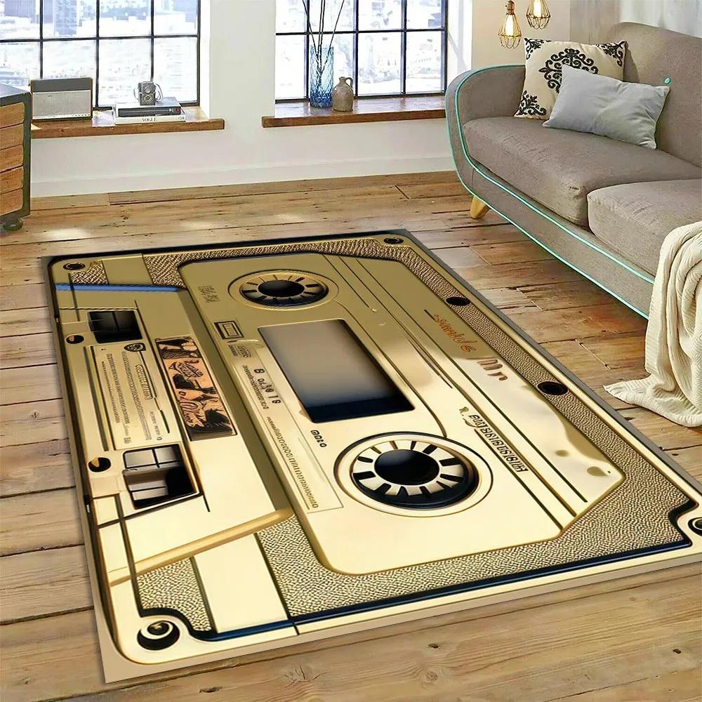 Retro Cassette Tape Carpets for Living Room Decoration Home Hallway Balcony Bathroom Mat Non Slip Parlour Sofa Large Floor Rug