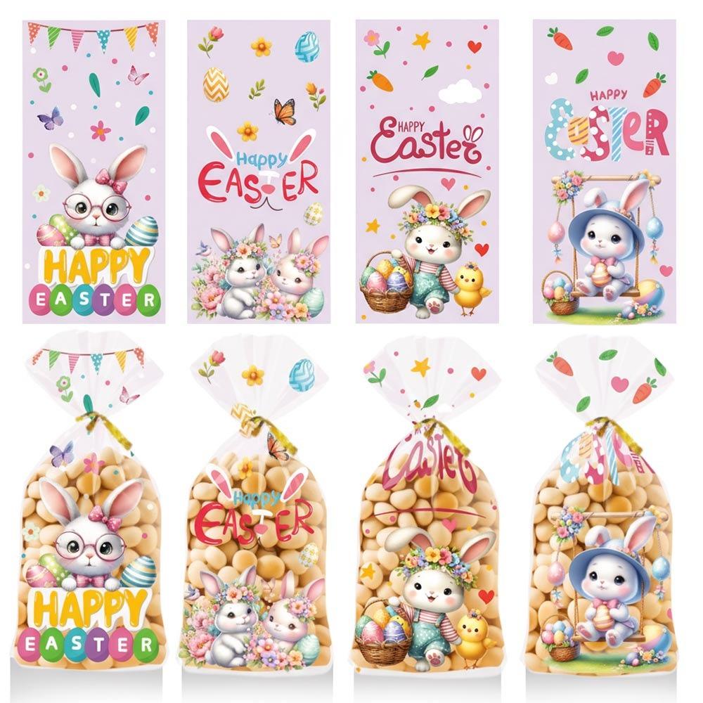 

50PCS Cartoon Rabbit Chicken Gift Bag Multicolor Cellophane Packaging Bag with Ties Accessories Packing Bag Cookies Candy Snacks 5x5x5cm