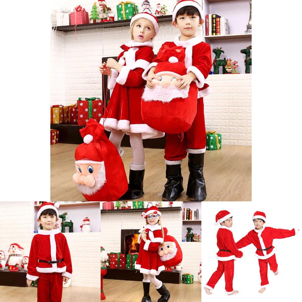 Kids Xmas Outfit Boys Girls Santa Claus Cosplay Costume Christmas Clothes