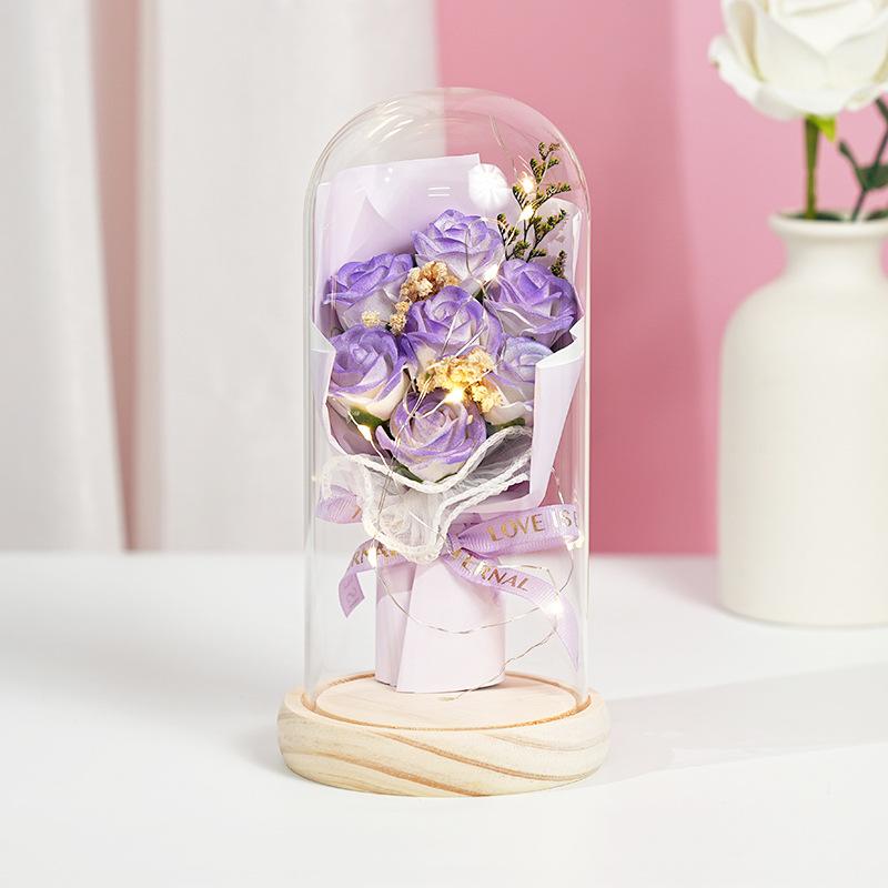 New Rose Lantern Glass Cover Immortal Bouquet Gypsy Dried Flowers Carnations Teachers' Day Qixi Festival Valentine's Day Gift