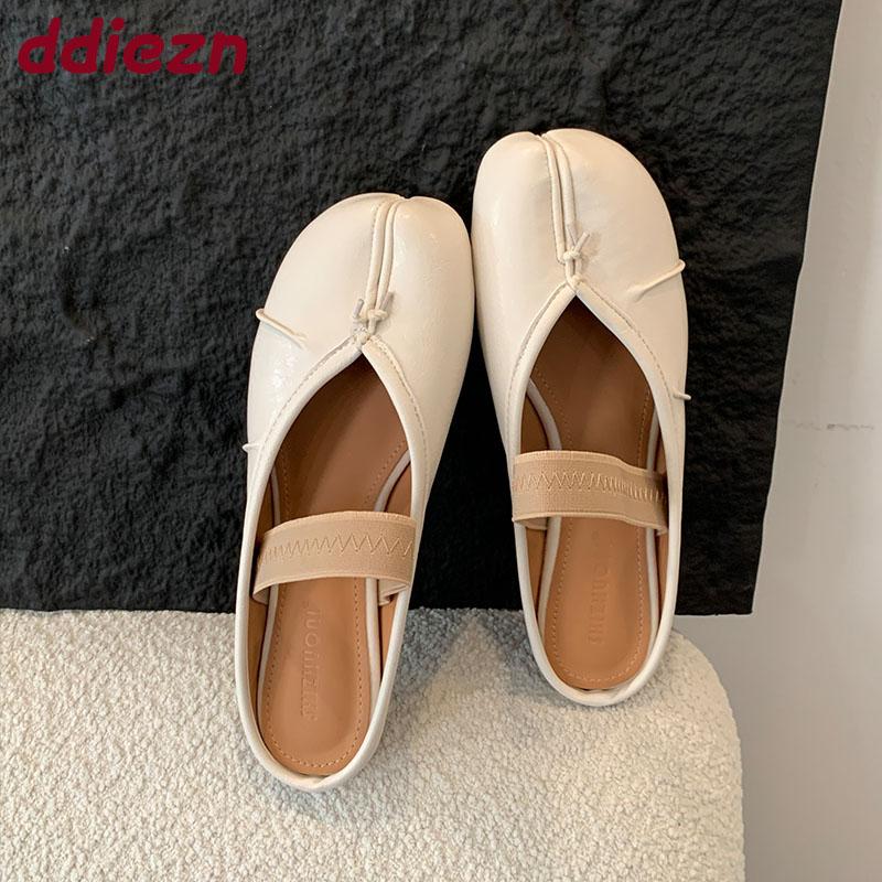 Fashion Female Soft Footwear Flats Ladies Mary Janes Shoes Shallow Strange Toe Fashion Elastic Band Women Flats Slides Shoes Mules