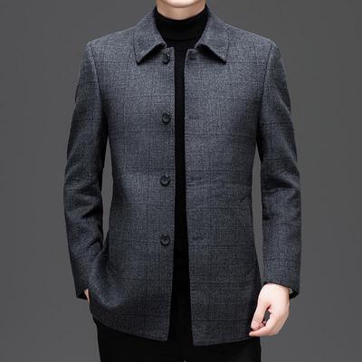 Men's Mid-Length Cashmere Wool Lapel Coat - Casual Business Outerwear for Middle-Aged Dads