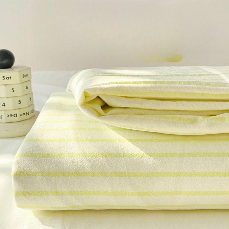 Japanese Striped Skin-friendly Thick Solid Bed Sheet with Pillowcase for Single Double Student Dormitory
