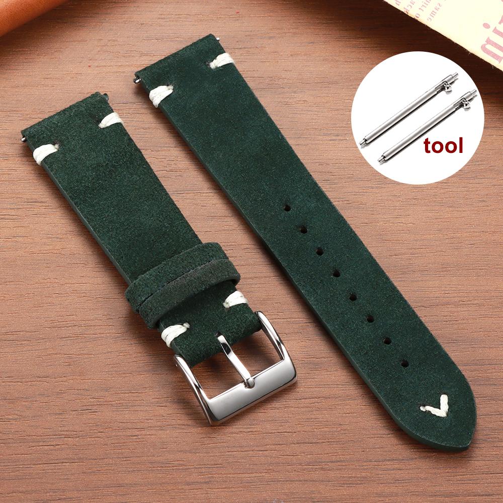 Stitching Suede Leather Watch Strap 18mm 20mm 22mm for Samsung Galaxy Watch7/6/5/4 Vintage Brown Quick Release Bracelet Straps