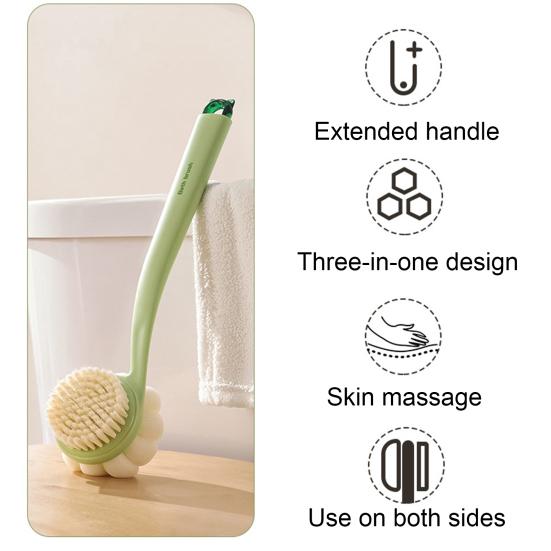 Bath Scrub Brush with Extended Anti-Slip Handle Double-Sided Back Rub Exfoliation Back Scrubber