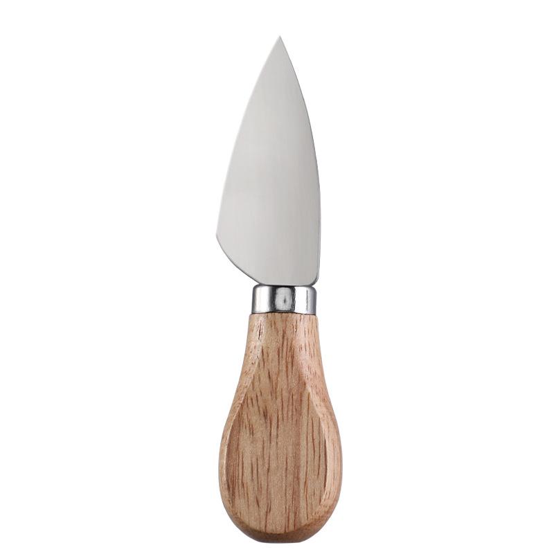 Käsemesser-Set aus Edelstahl mit Griff aus Gummibaumholz: Enthält Messer, Gabel, Pfannenwender und Buttercrememesser.