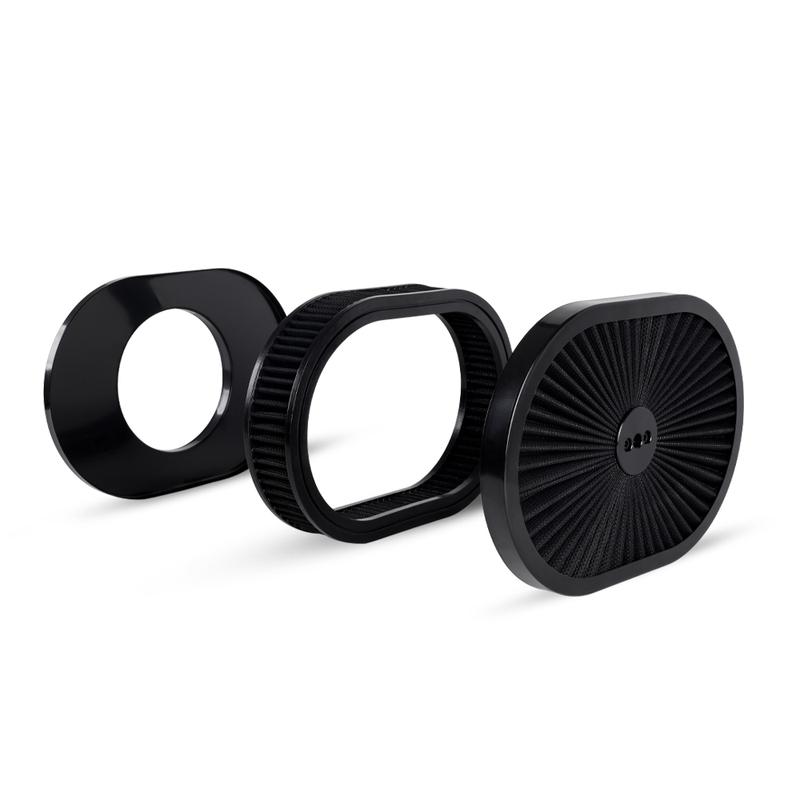New High Flow Chrome 12"x2" Oval Air Cleaner Filter Assembly 5-1/8" Carb Neck W/ Flow-Thru Lid for GMC Chevy Ford Chryler Dodge