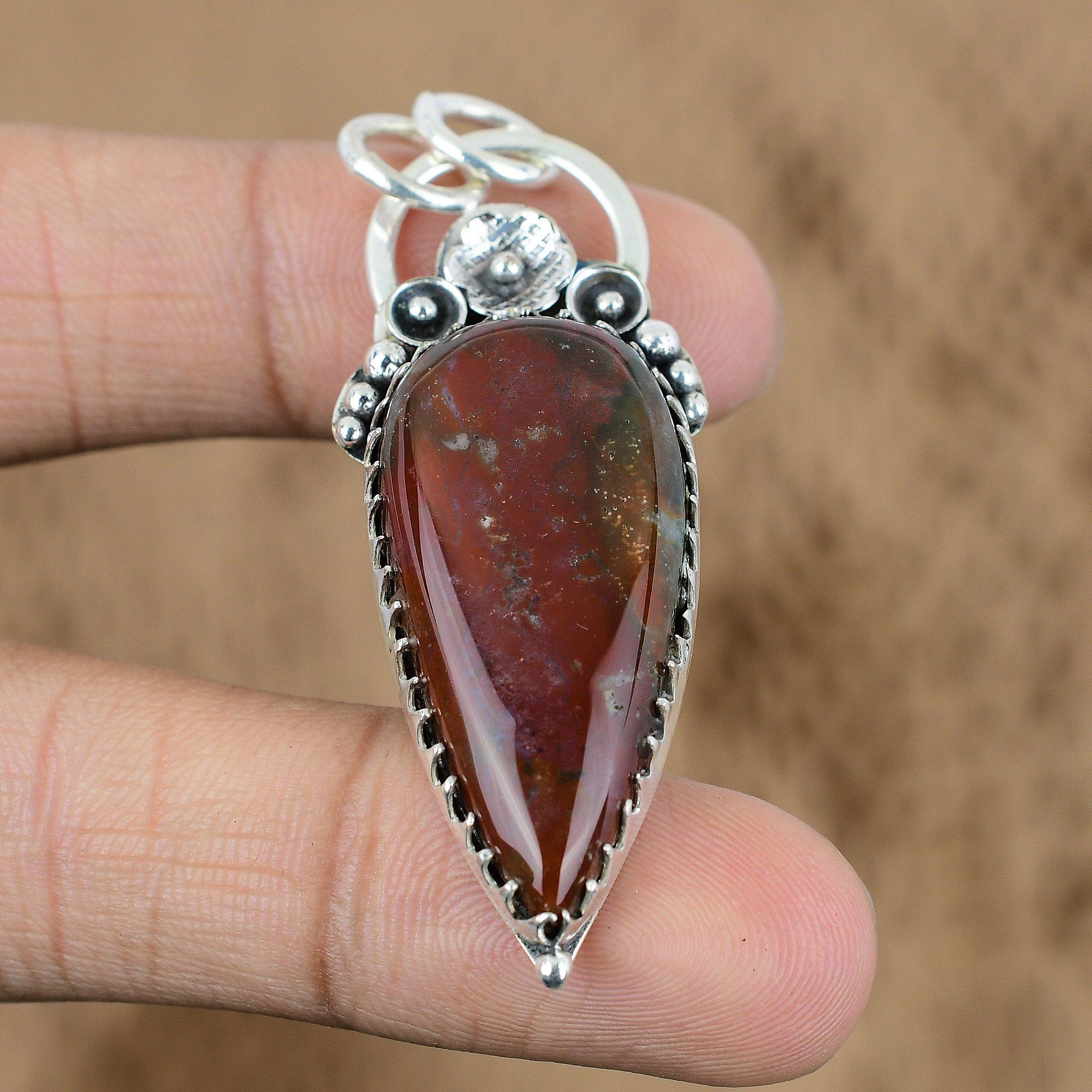 

Anniversary Gift For Her Natural Bloodstone Gemstone Pendant Flower 925 Silver