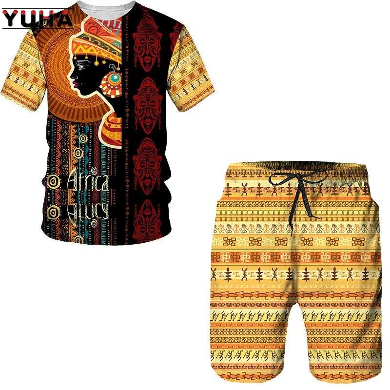 

3D Print Men T-shirt Shorts Set 2pc Hip Hop Style Short Sleeve O-neck Summer African Folk-custom Pattern Oversized Men s Clothing